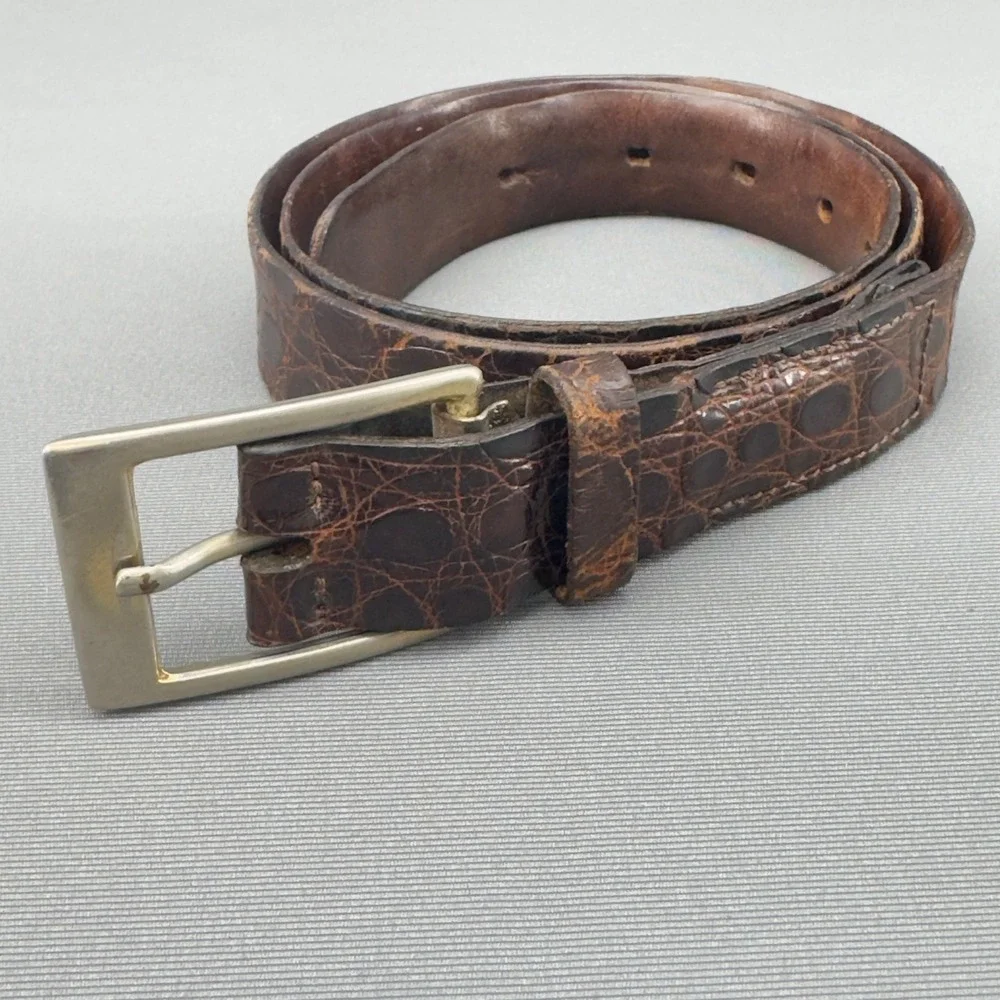 Vintage Expanso‎ Genuine Alligator Belt Brown Lined Cowhide USA Made Size 30